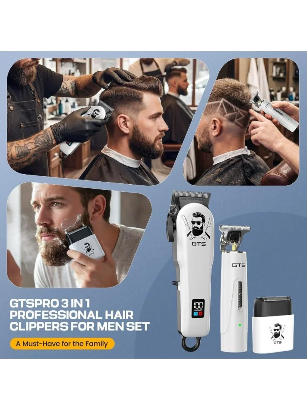 Professional Cordless Hair Clippers & Beard Trimmer Set with LED Display